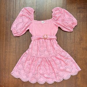 Place Nationale Pink Eyelet Dress with Puff Sleeves, Size 2/4